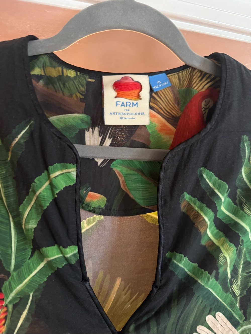 FARM Rio Jungle Bird Print Long-Sleeve Tunic — Green, Blue, Red - Picture 2 of 4